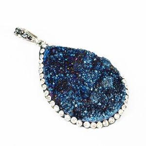 Blue Druzy Quart Marcasite Teardrop Pendant